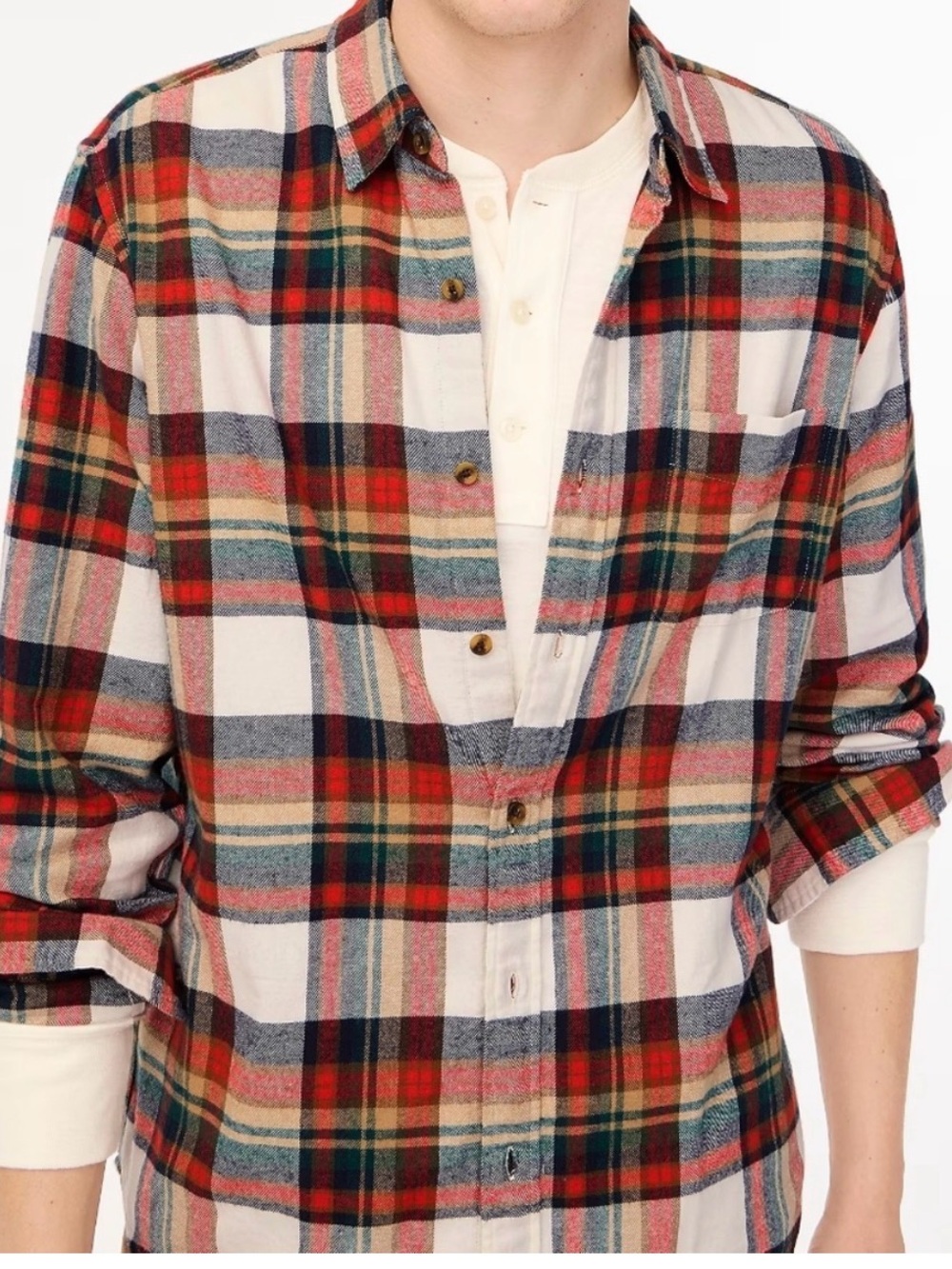 J. Crew Red, Green & White Plaid Button-Down Shirt